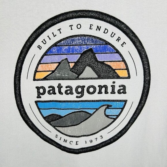 Patagonia Rivet Logo Tee T-Shirt Men’s Size S Regular Fit Gray Long Sleeve - Picture 1 of 7